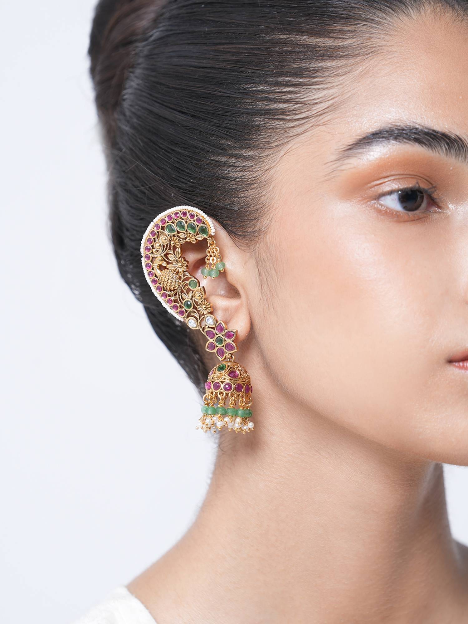 CAO JEWELLERY Multi-Color Peacock Design Jadau Earrings