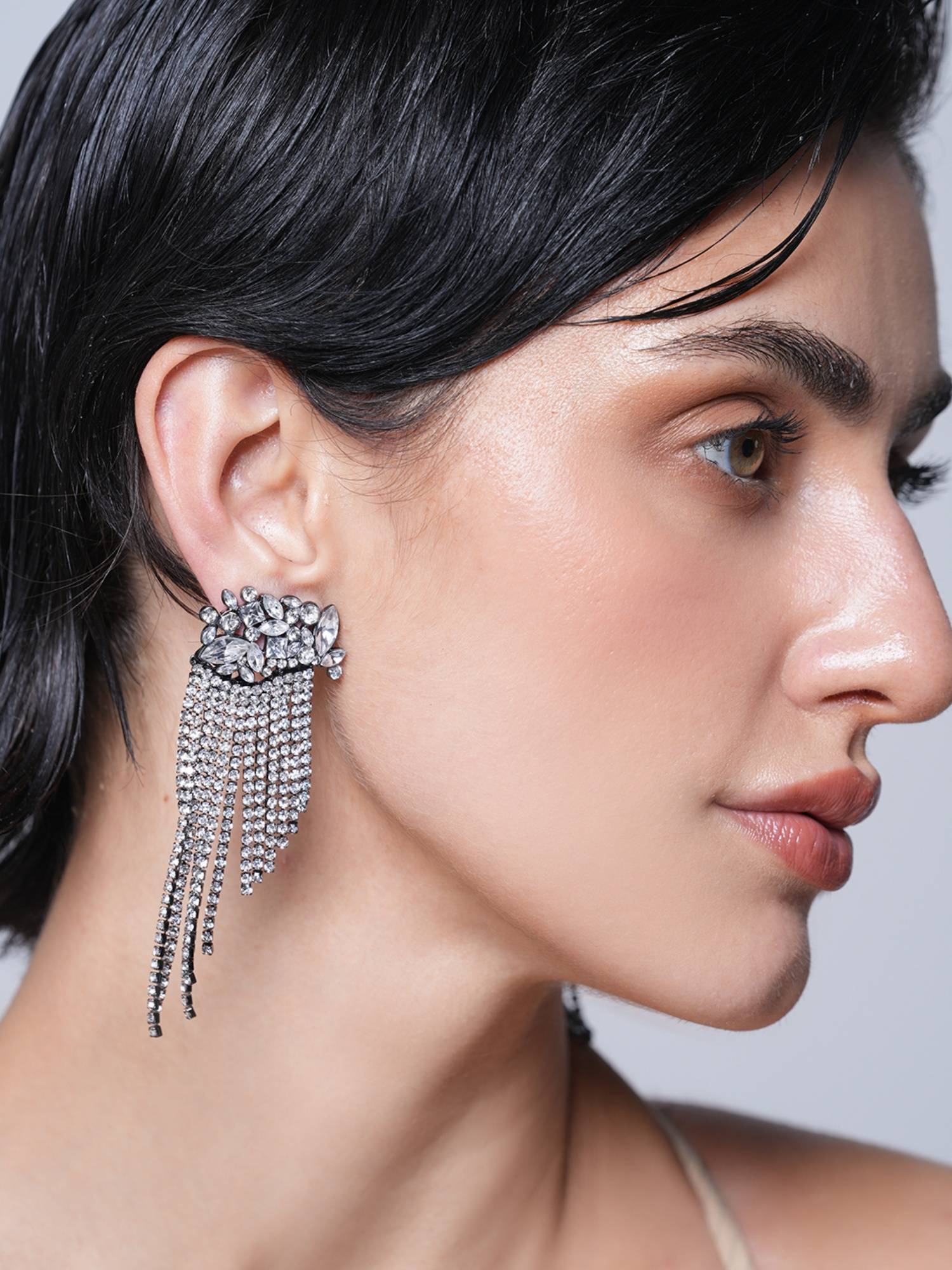 CAO JEWELLERY White Rhinestone Tassel Earrings