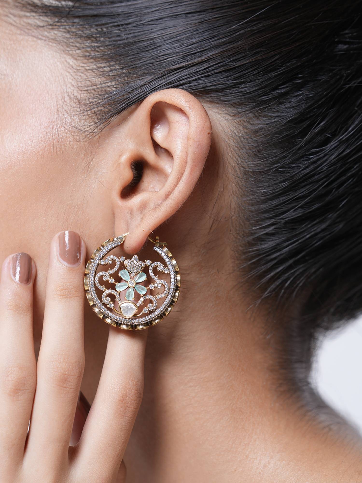 CAO JEWELLERY Designer White Round Cz Earrings