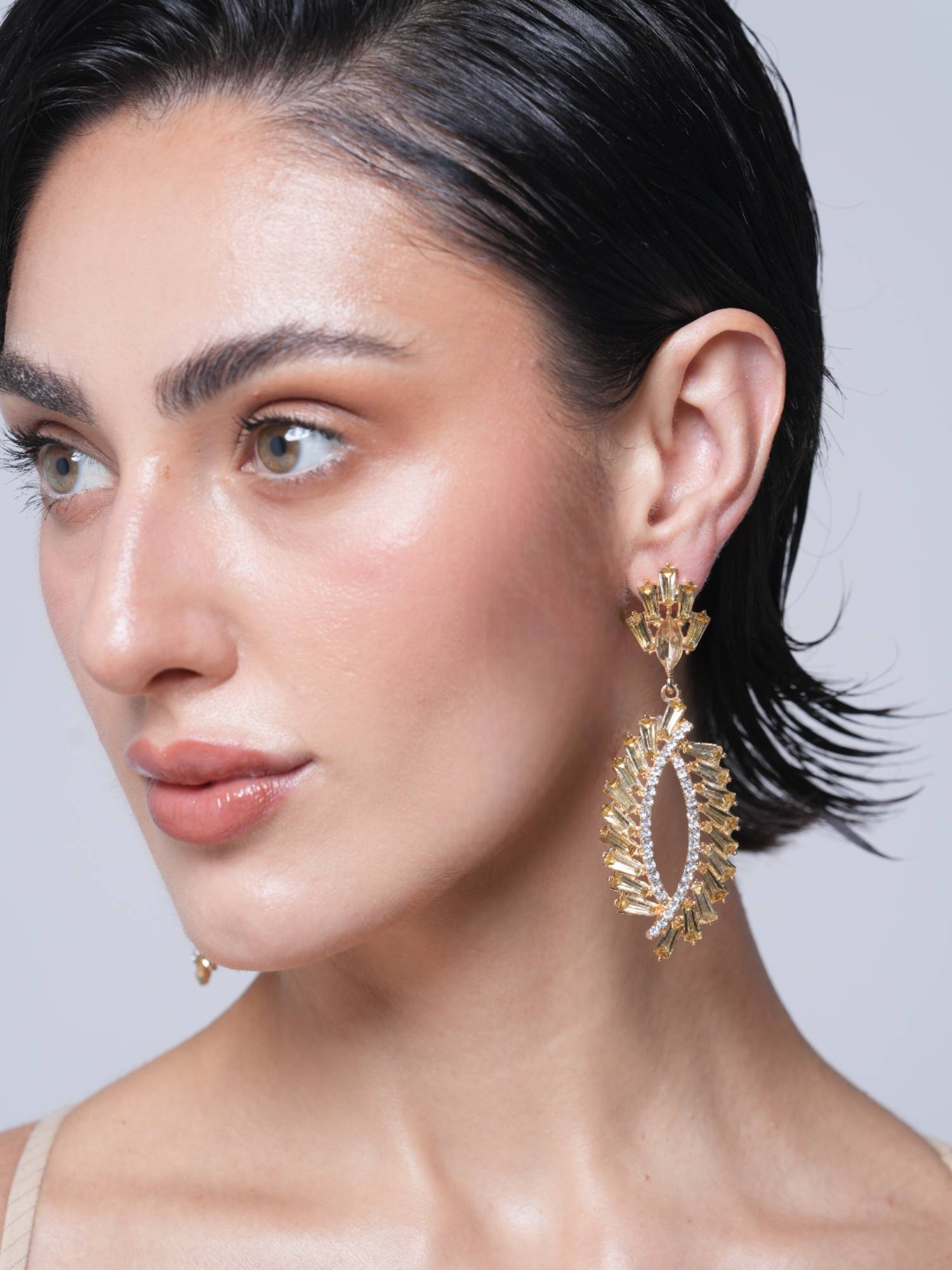 CAO JEWELLERY White Rhinestone Long Drop Earrings