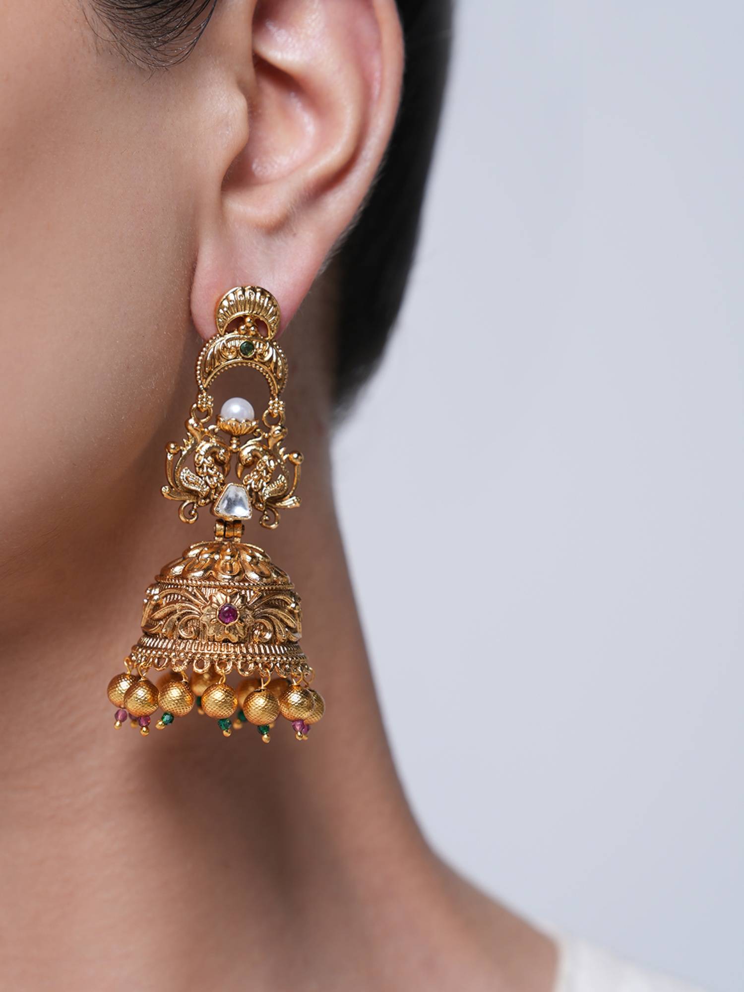CAO JEWELLERY White Premium Antique Jhumka Earrings