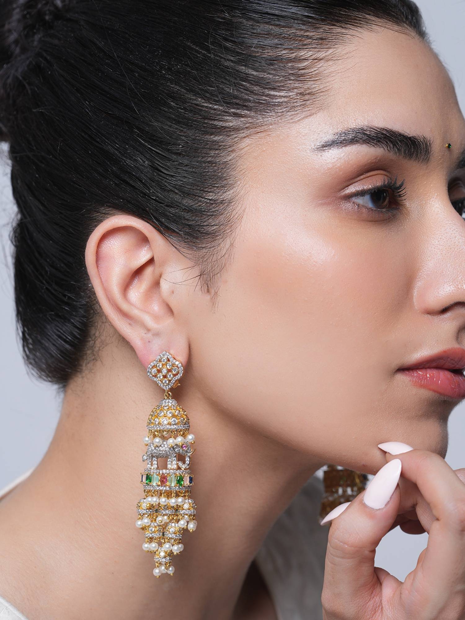 CAO JEWELLERY Multi-Color Stone Designer Cz Elephant Earrings