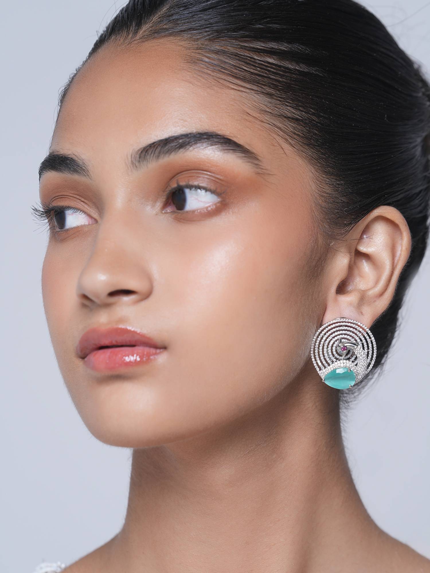 CAO JEWELLERY Green Peacock Shape Ad Earrings