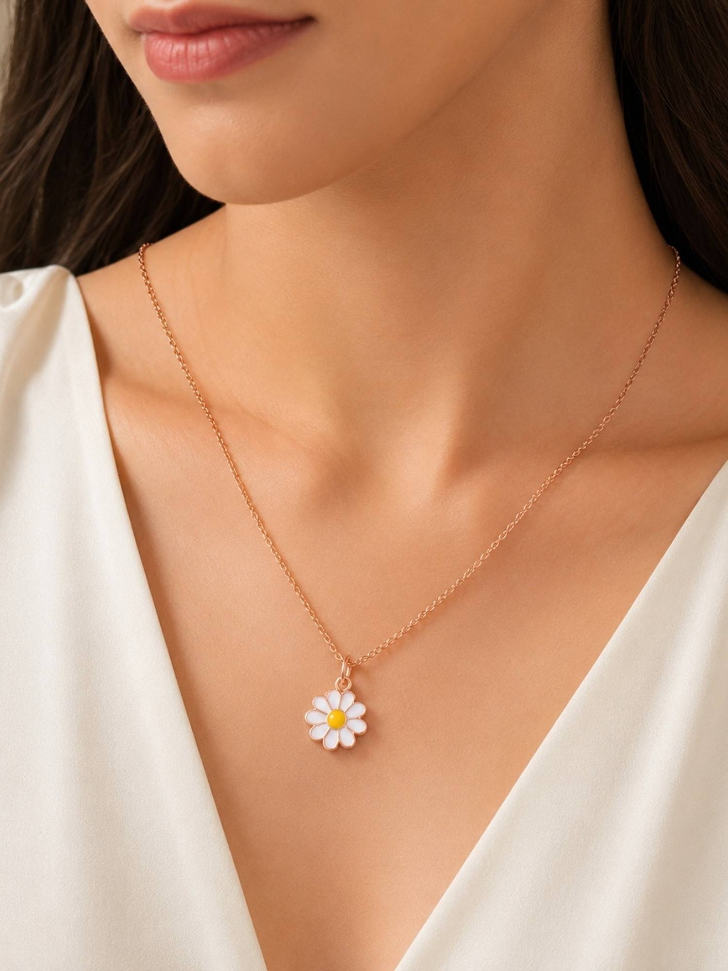 Accessher Rose Gold-Toned Daisy Necklace for Women