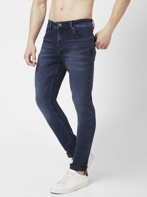 Indigo Stretch Skinny Jeans Men Spykar Men Indigo Cotton Stretch