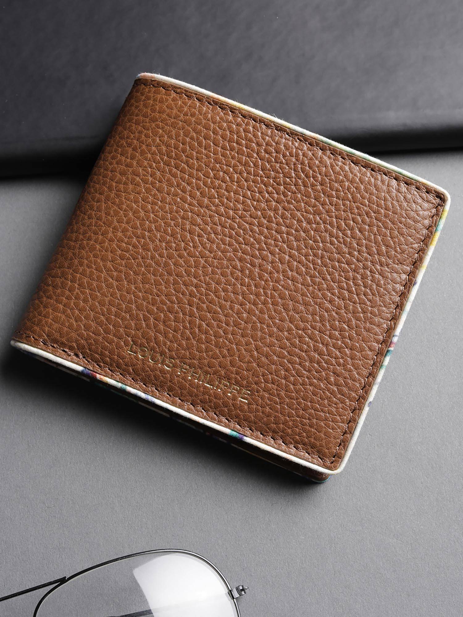Louis Philippe Men 100% Leather Wallet with Coin Pocket & Full- Length Cash Compartment
