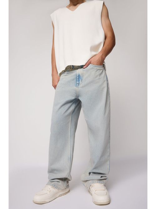 FREAKINS Blue Glazed Wash Baggy Fit Jeans