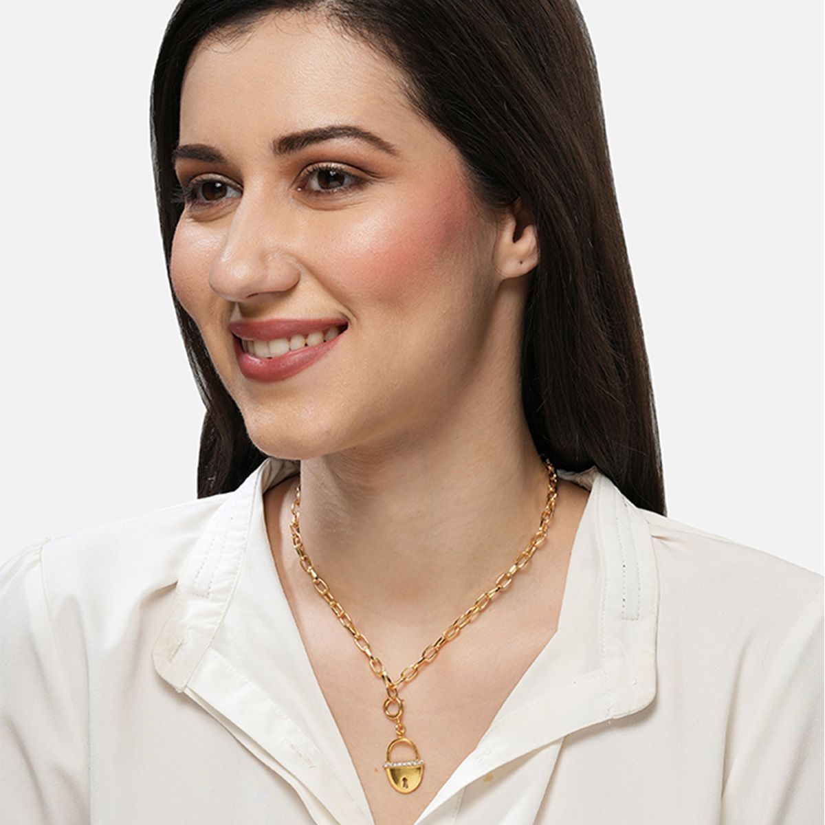 Buy Tipsyfly Gold Crystal Lock Necklace Online