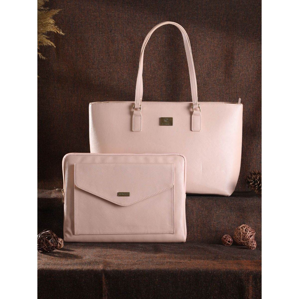 Priyaasi Blush Pink Solid Laptop Sleeve and Tote Bag Set Buy Priyaasi