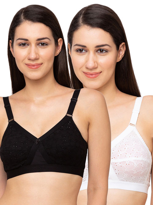 Juliet Womens Non Padded Non Wired Bra Combo Karina Black White (34C)