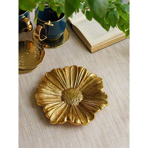 Buy Pure Home Living Gold Metal Flower Decorative Platter Online