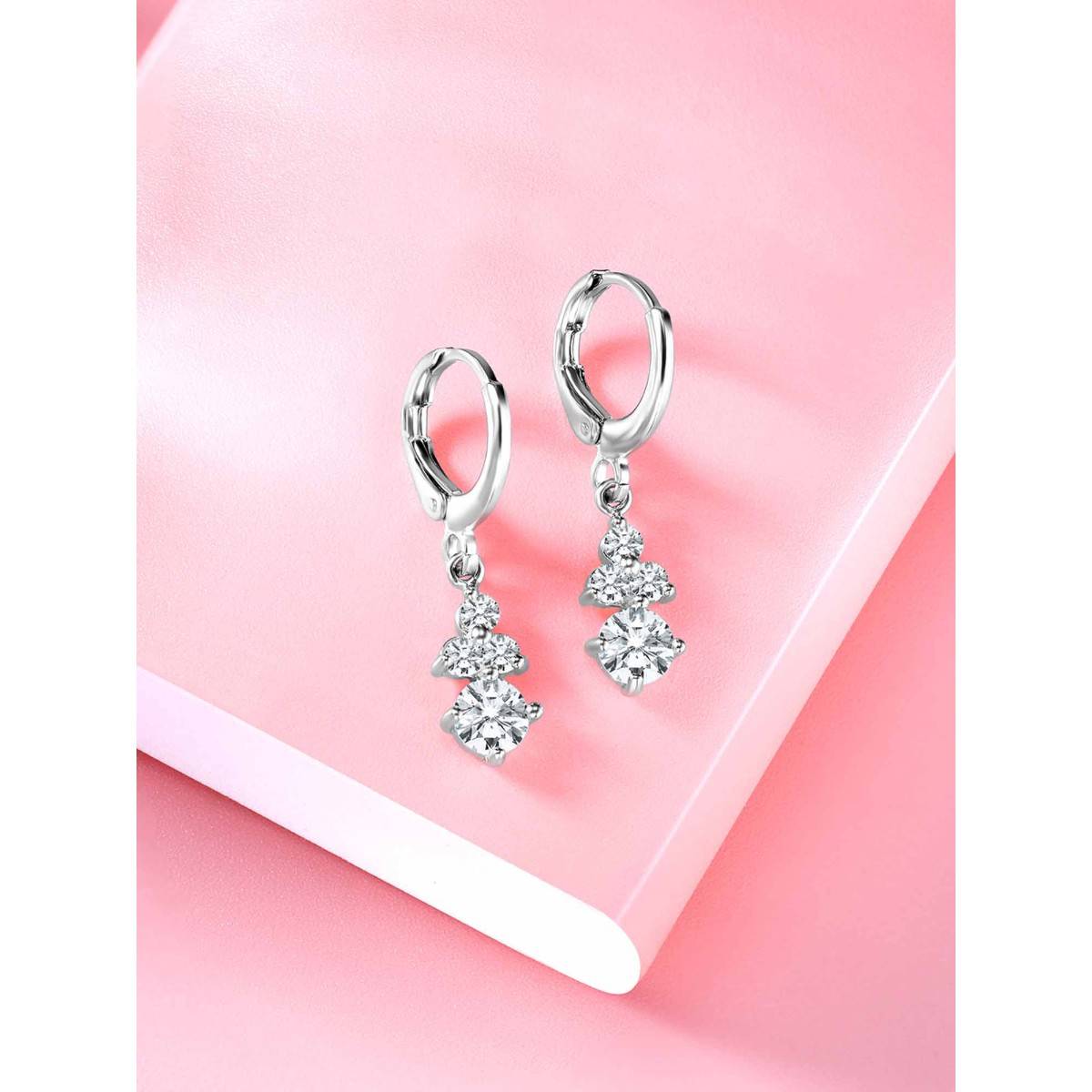 Peora Silver Plated Cubic Zirconia Studded Drop & Hoop Earring
