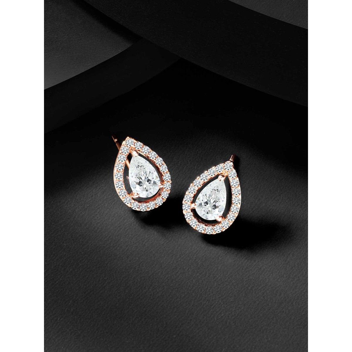 Drop Shaped Stud Earrings with Clear CZ stone | Accessories By KAM