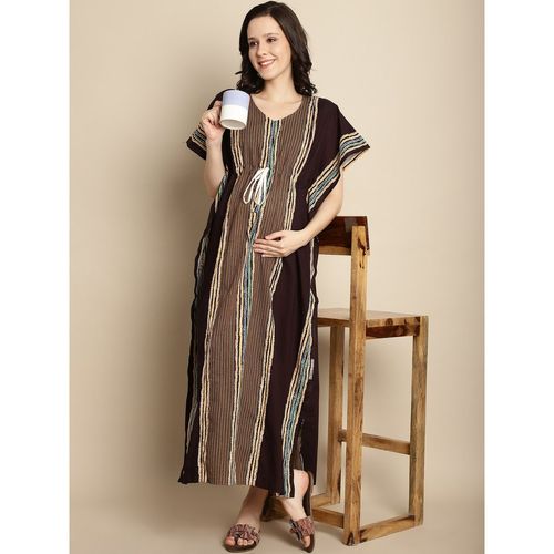 Buy Secret Wish Brown Cotton Maternity Feeding Kaftan Online