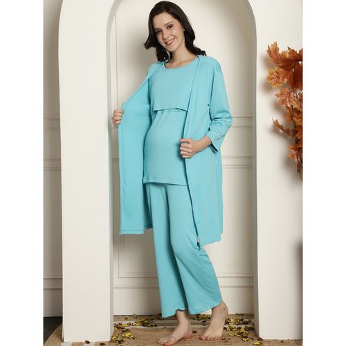 Buy Secret Wish Sky Blue Ribbed Maternity/Nursing Top Online