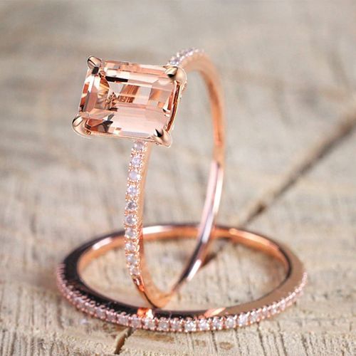 OOMPH Combo Of Rose Gold Plated Cubic Zirconia Delicate Engagement  Proposal Ring With Jacket
