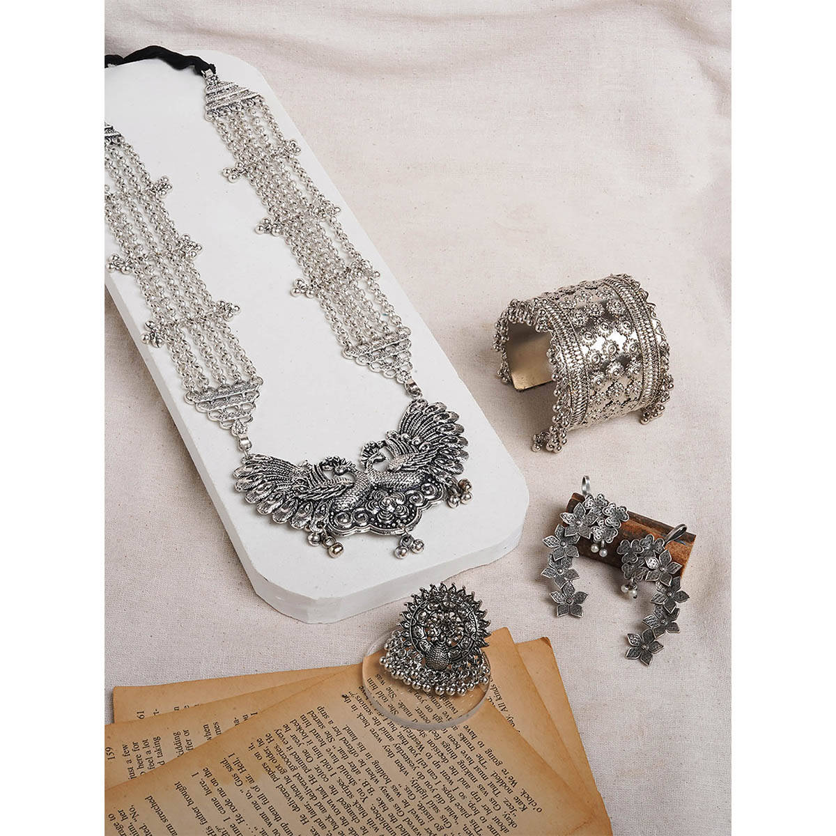 Teejh Sravasti Oxidised Silver Jewellery Set