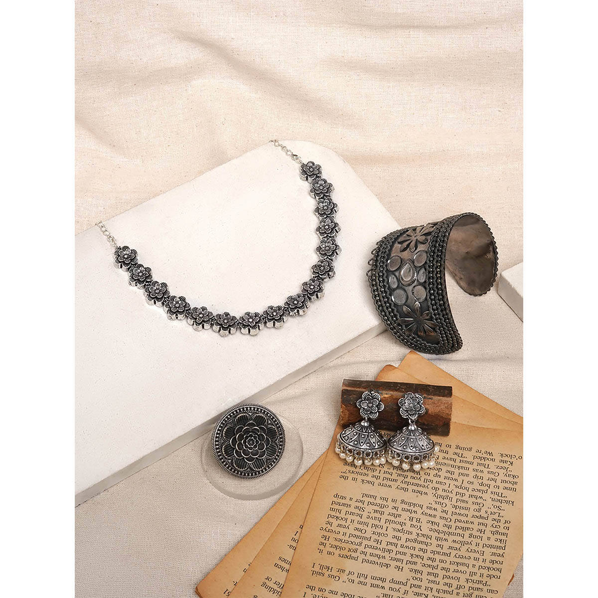 Teejh Ongole Oxidised Silver Jewellery Set