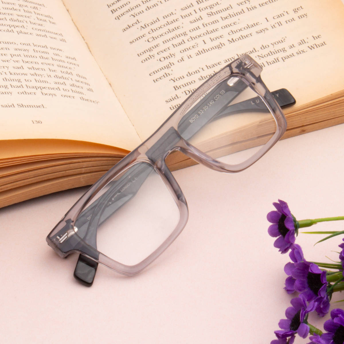 TED SMITH Grey Square Premium Italian Acetate Frame For Unisex (BOYD_C3)
