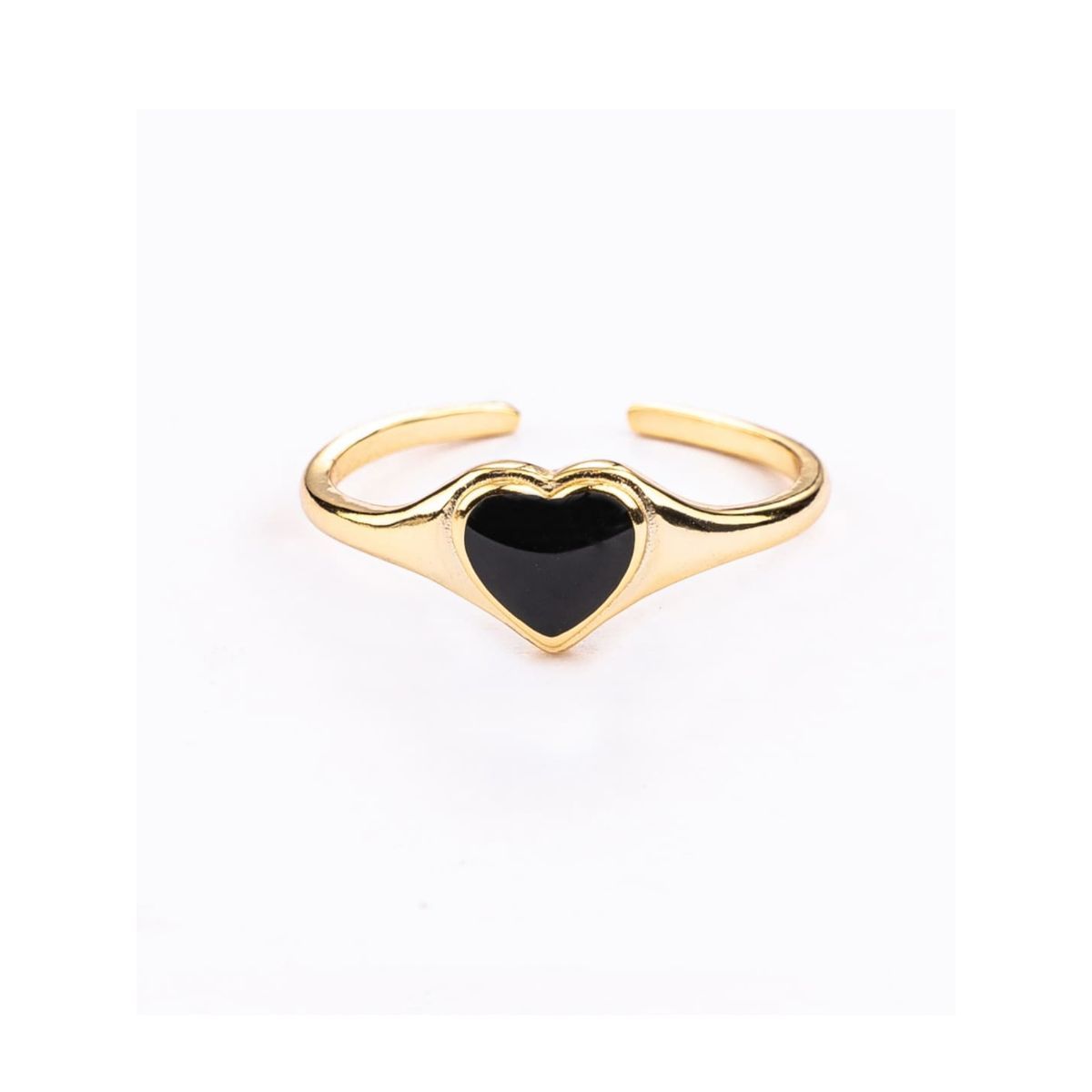 Heart Black Onyx Ring- Sterling Silver Genuine Diamond
