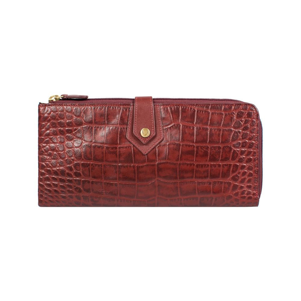 Hidesign Hong Kong Croco Red Textured Bi-Fold Wallet for Women