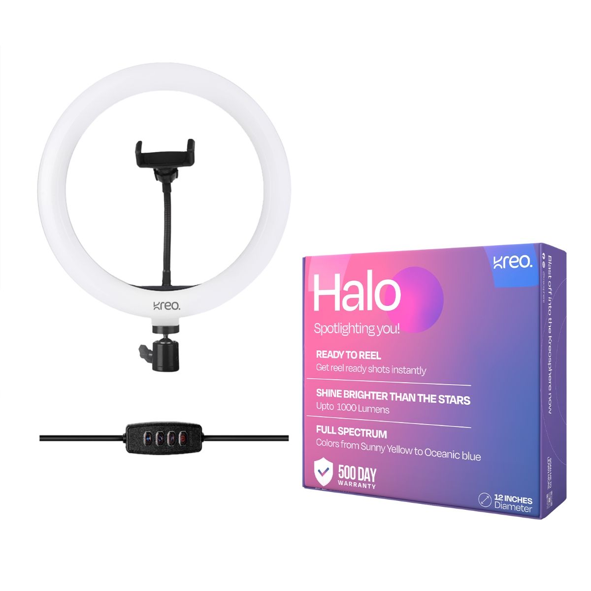 Kreo Halo 12 Inch Selfie Ring Light 3 Colour Modes Best for Reels, YouTube, Makeup Ring Flash White