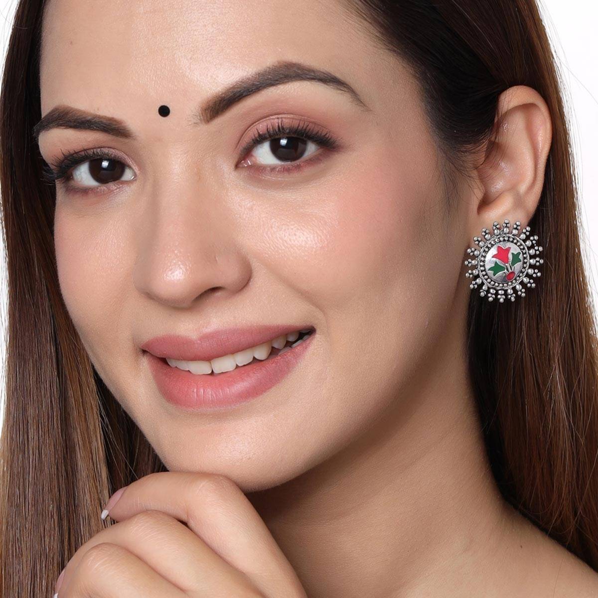 VIRAASI Oxidised Meenakari Enameling Stud Earrings