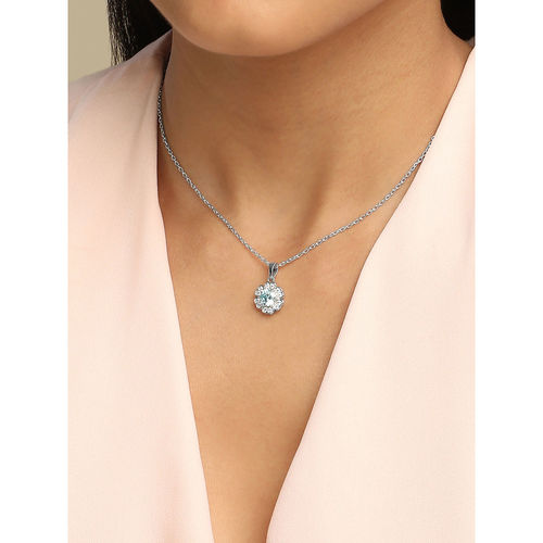 Buy Mia by Tanishq Crystal Glow Silver Blue Pendant Online