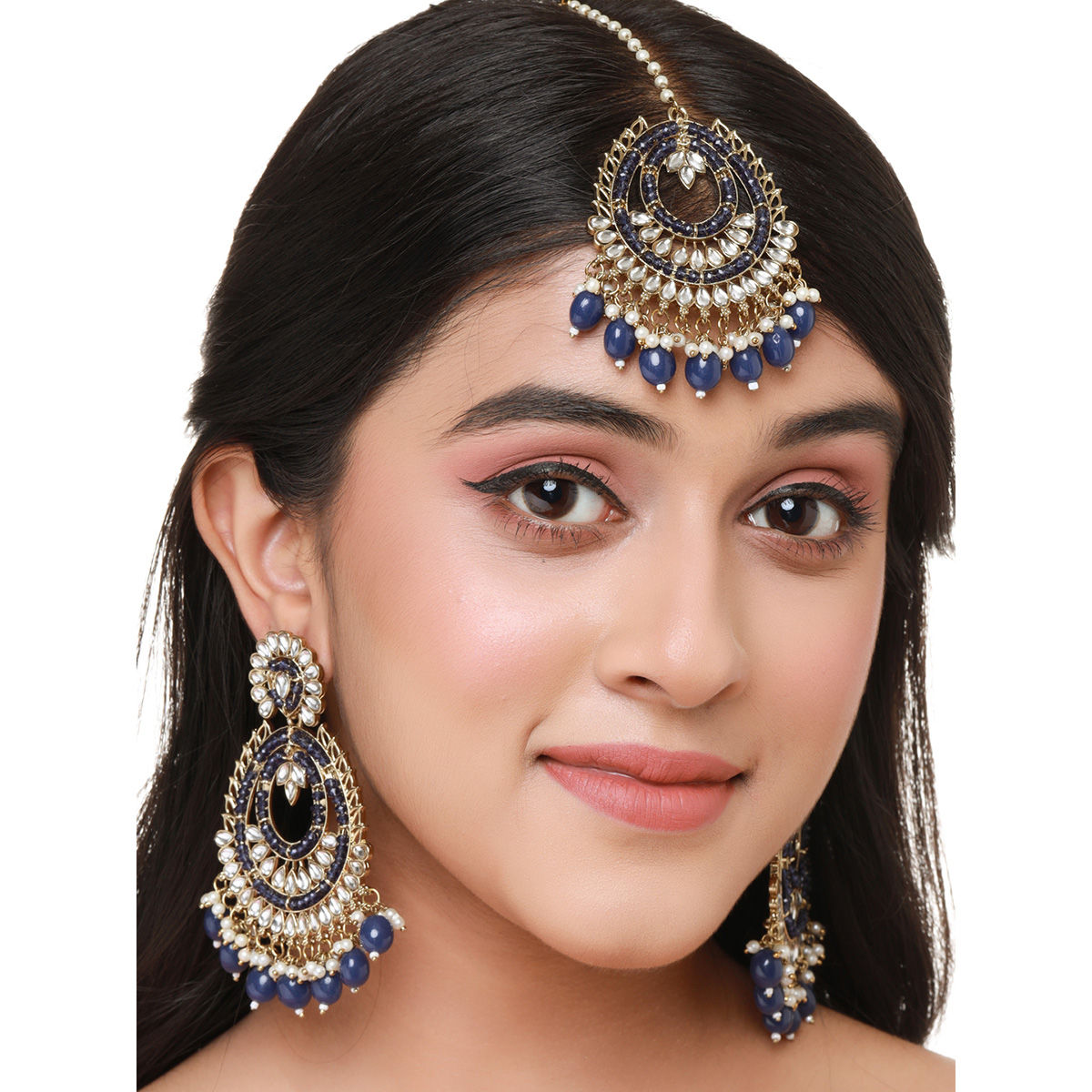VIRAASI Gold Plated Kundan Pearl Ethnic Maangtikka Earrings for Women and  Girls (Set of 2)
