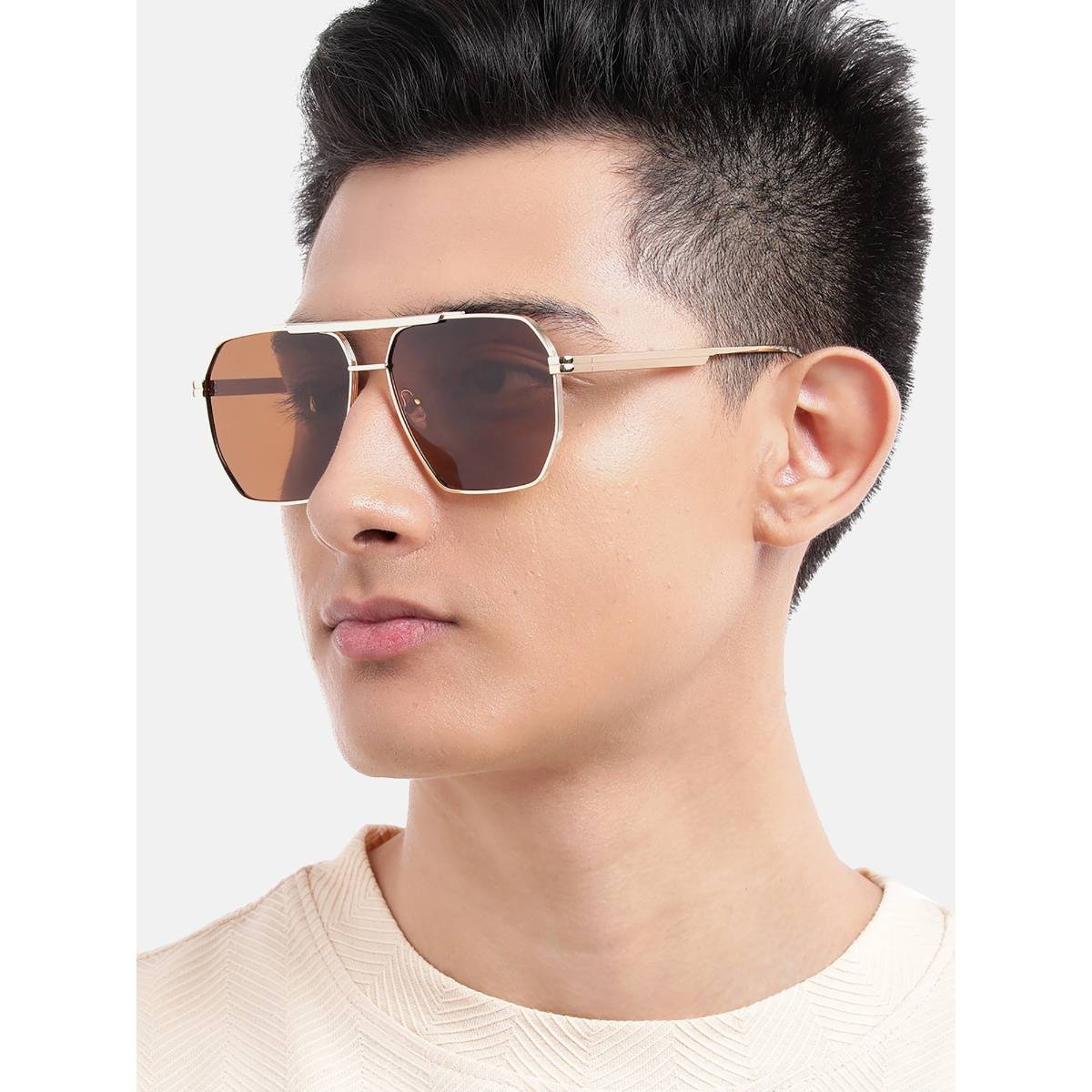 Carlton London Gold Toned with Polarised Lens Oversized Sunglasses (CLSM431)