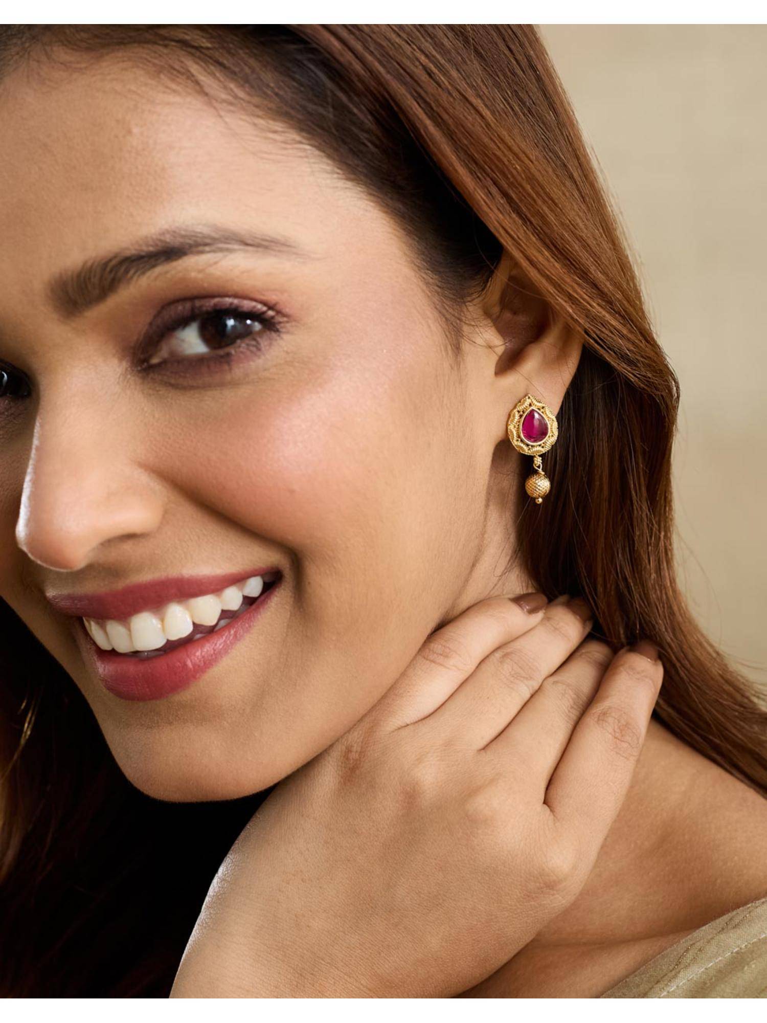 Fabindia Women Pink Metal Drop Earrings