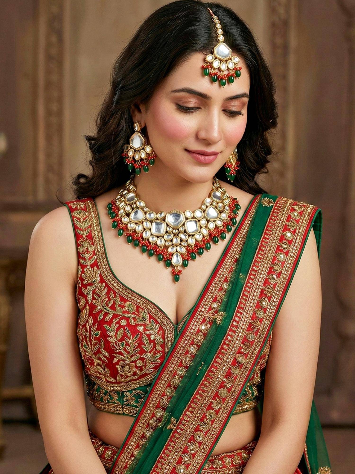 LUCKY JEWELLERY Women Multi-Color 18Kt Gold Plated Kundan Jewellery Set