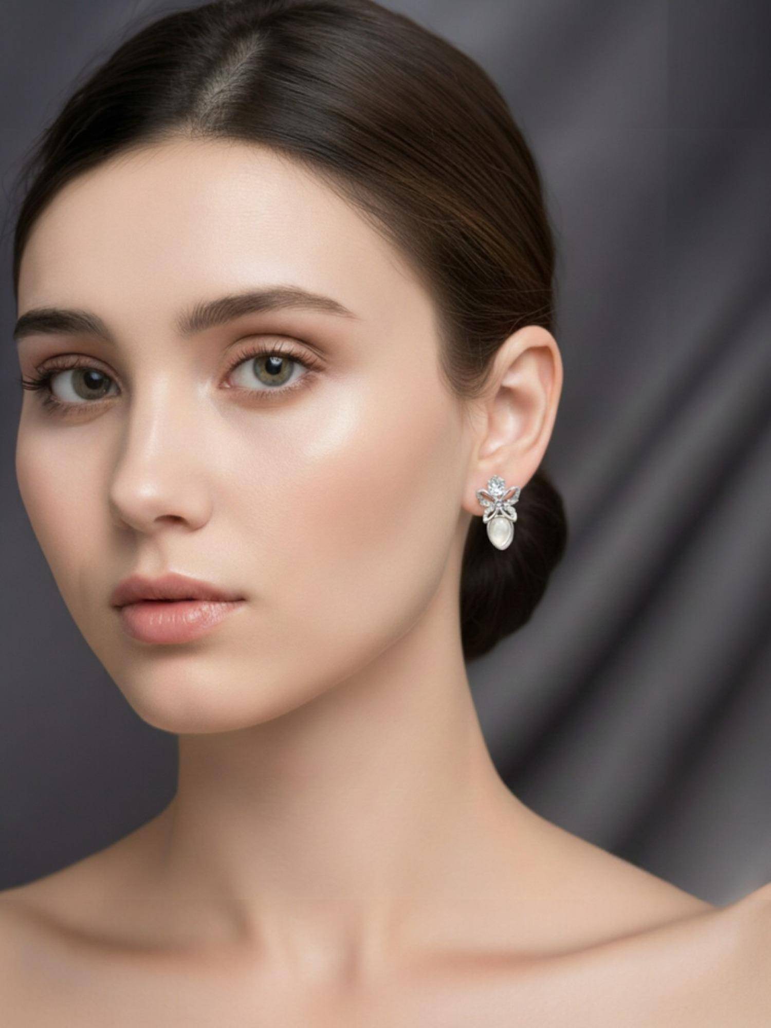 Accessher Women White Silver-Tone Butterfly Triangle Crystal Drop Earrings