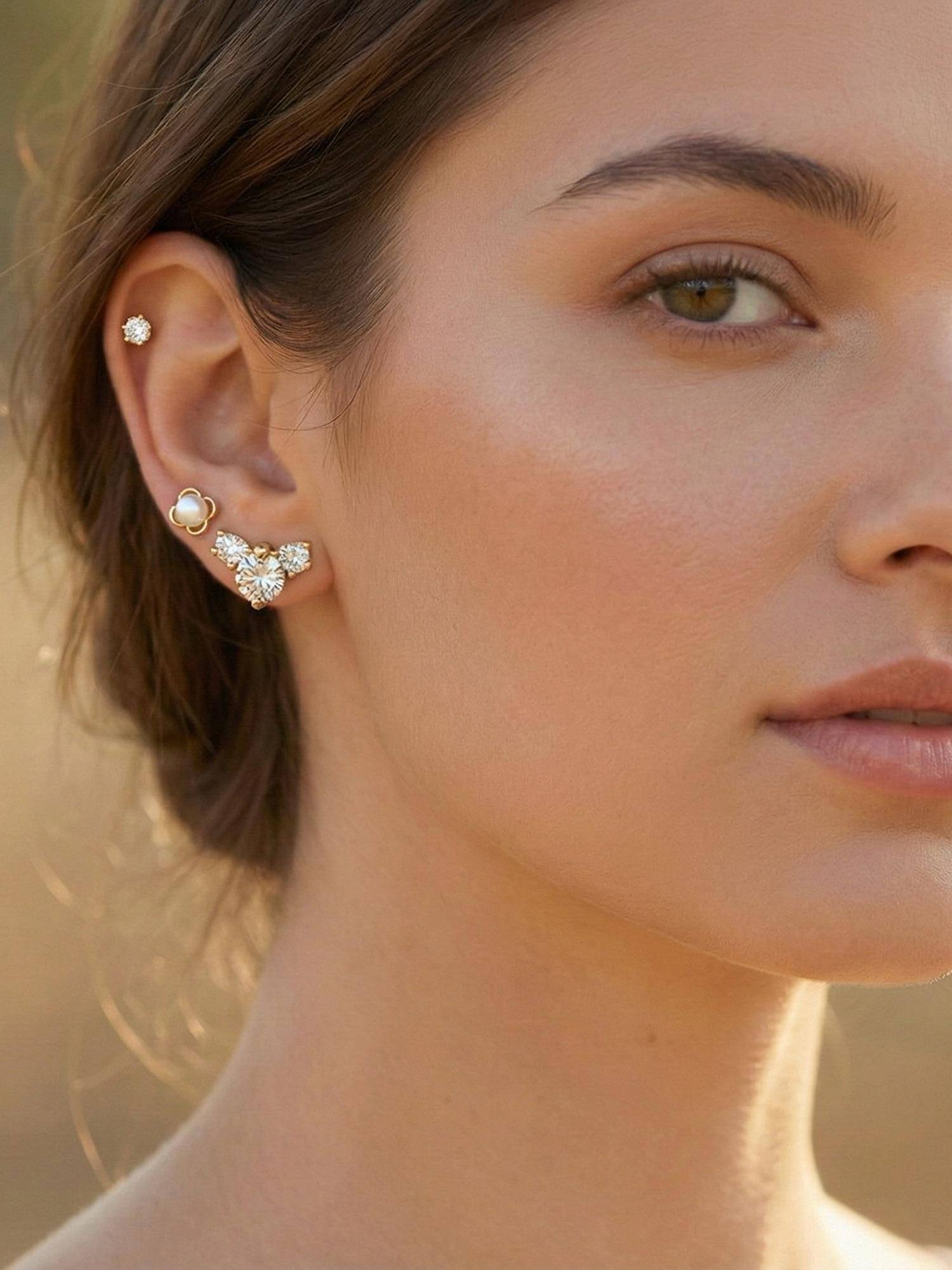 Accessher Women White Gold-Tone Pearl & Crystal Stud Earrings (Pack of 3)