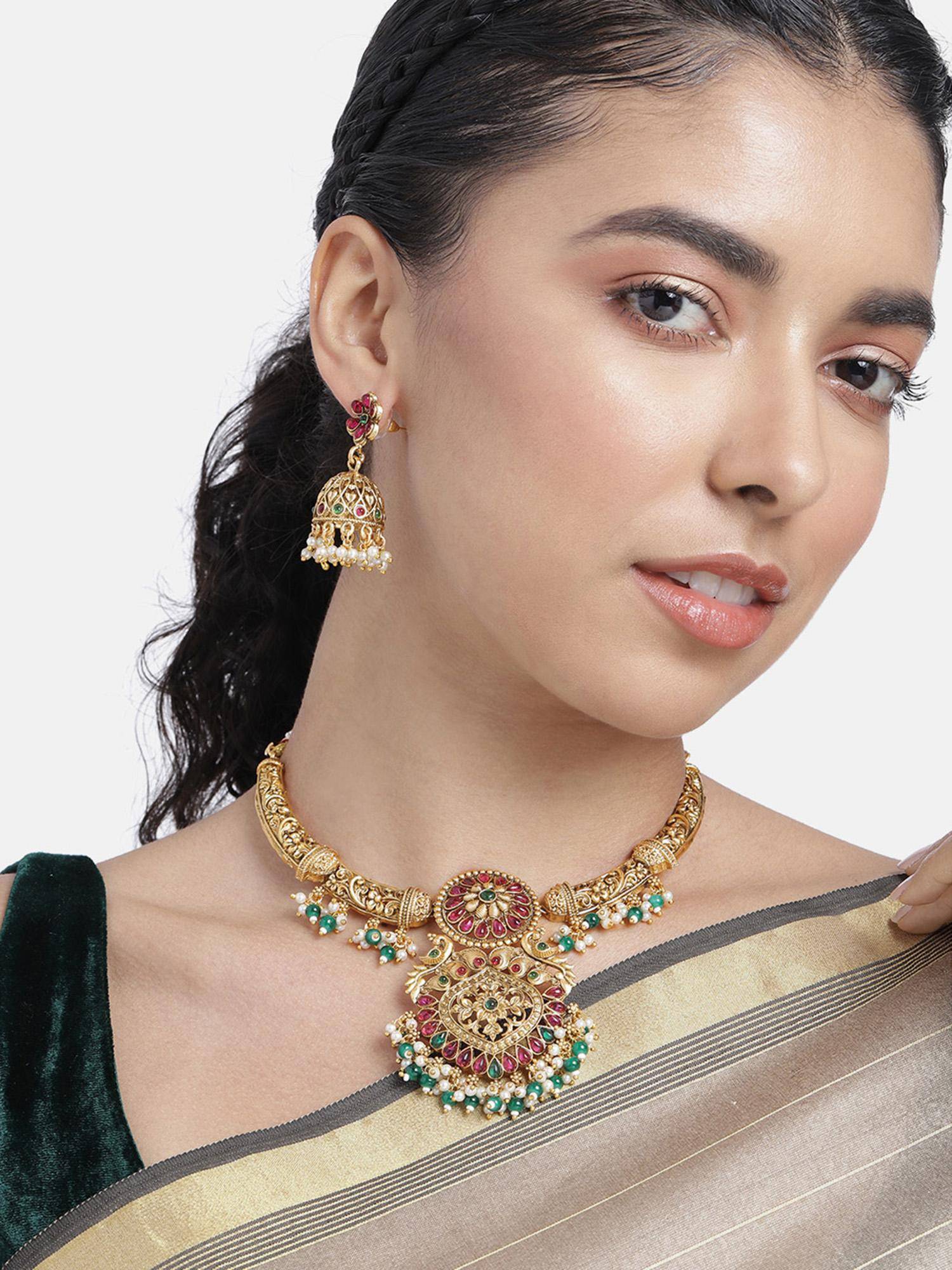 Peora Women Multi-Color Gold Plated Beads Studded Jewellery Set