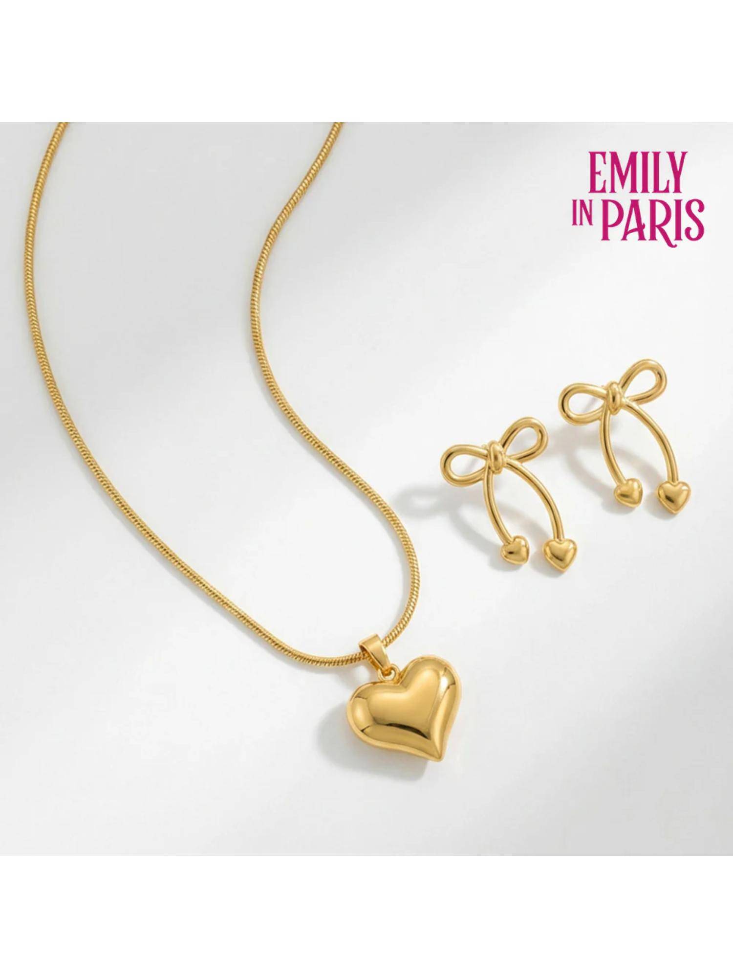 Palmonas Women Gold Cute Heart & Bow Jewellery Set