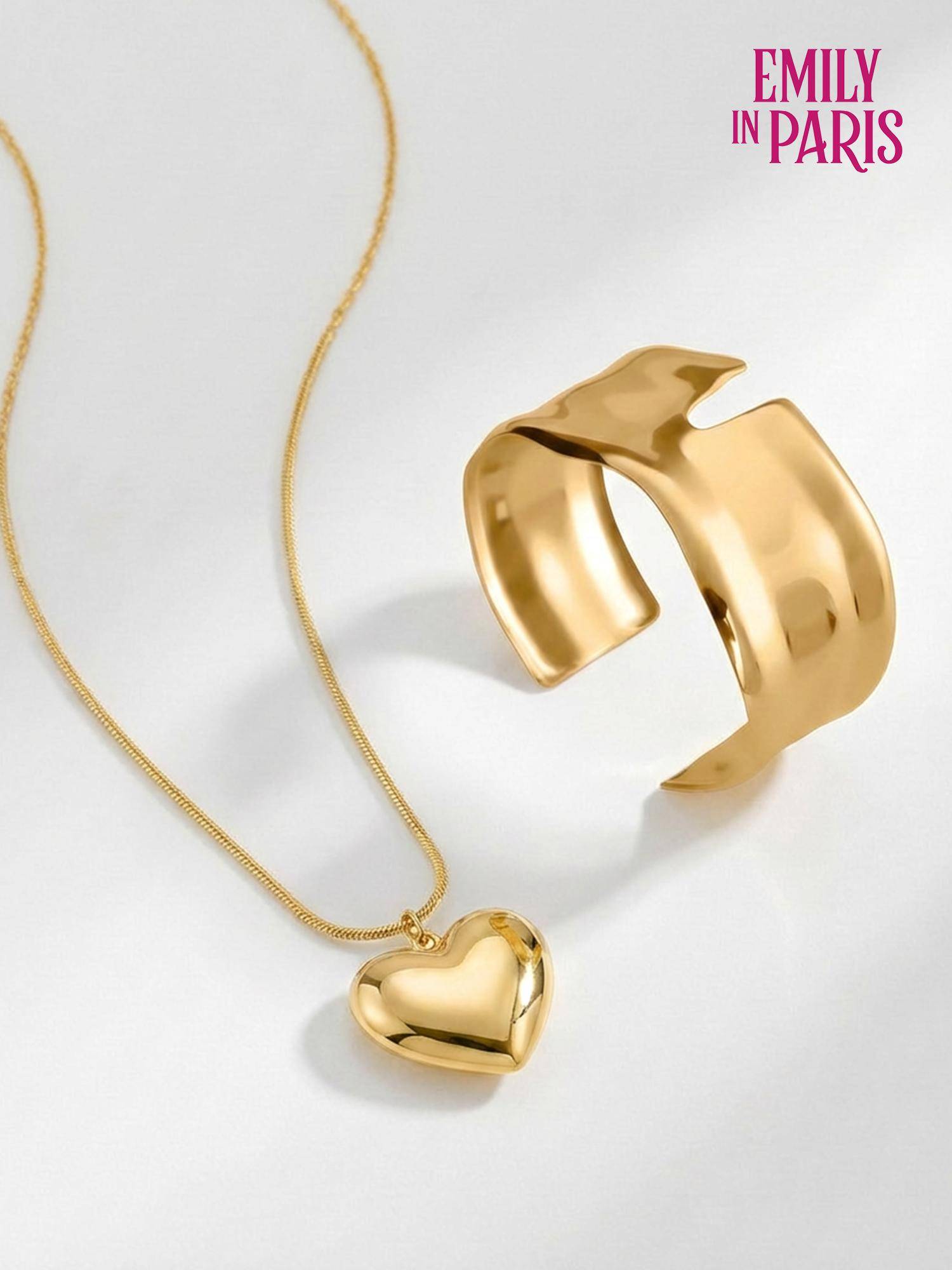 Palmonas Women Gold Subtle Heart Radiance Necklace With Cuff