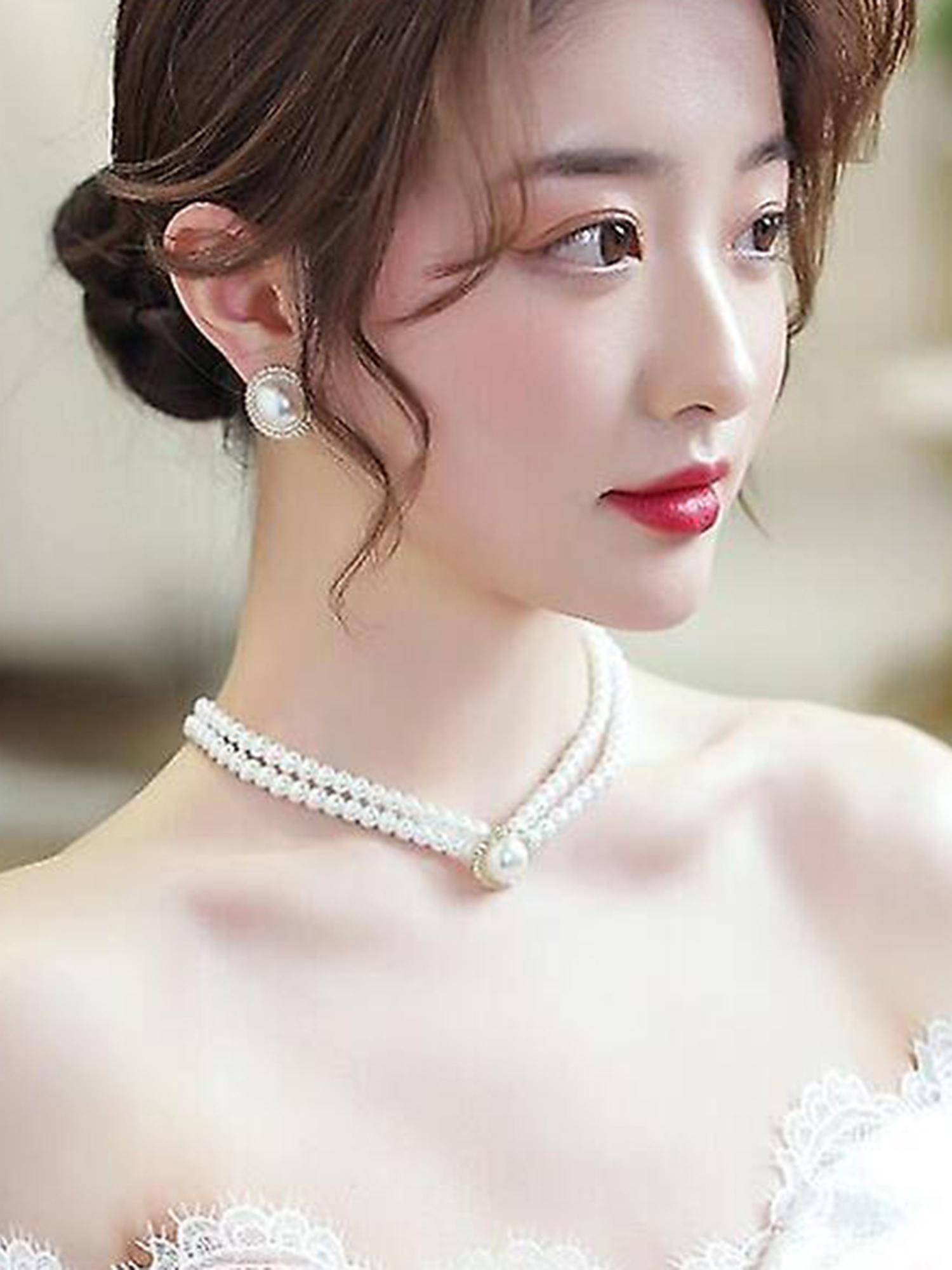 Peora Women White Gold Plated Pearl & Cz Studded Jewellery Set
