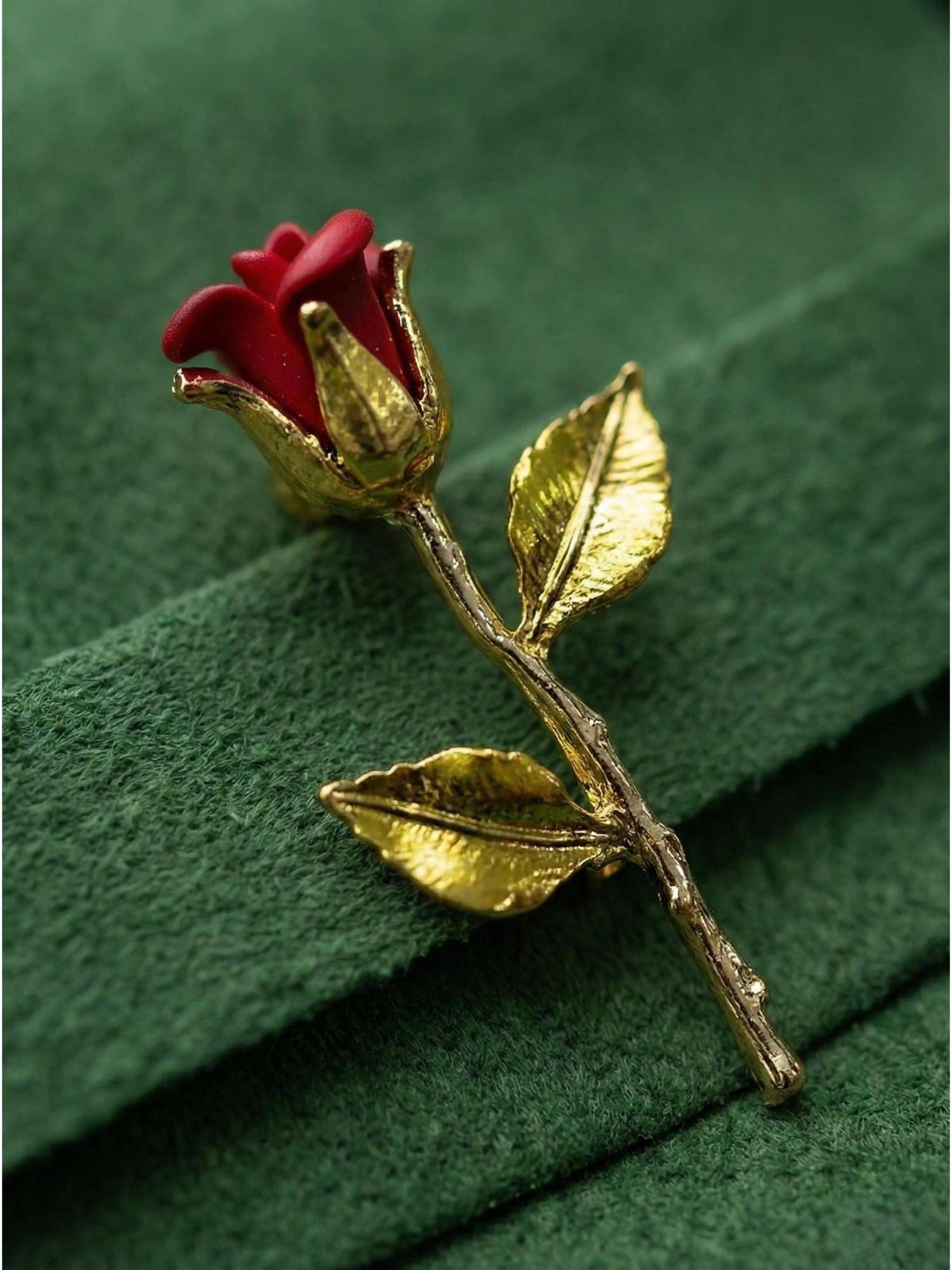 Buy ISHKAARA Women Red Rose Flower Shape Brooch with Gold Tone