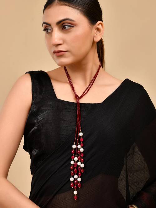 pearl necklace dark red necklace