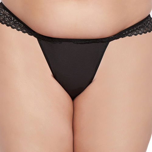 Secrets By ZeroKaata Plus Size Women Self Design Lace Thong Briefs Black  (XL)