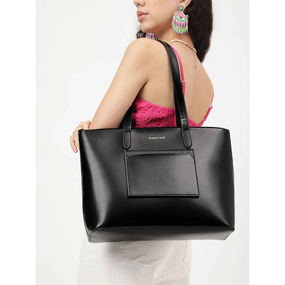 Fastrack Women Textured Solid Structured Tote Bag Fits Upto 14" Laptop