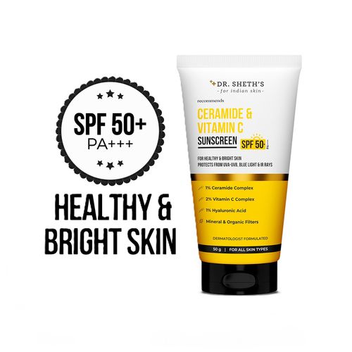 Dr. Sheth's Ceramide & Vitamin C Sunscreen SPF 50+ PA++++ In-Vivo Tested for Bright Skin