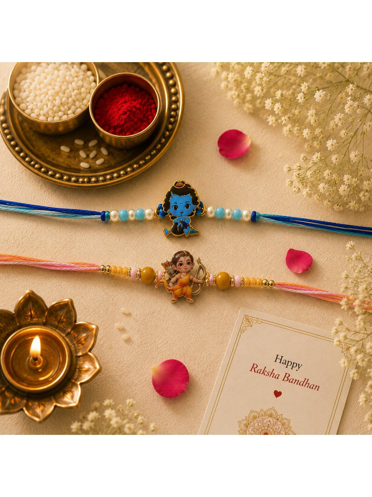 REENISAA Bal Krishna Kids Designer Rakhi with Blue Bead Accents