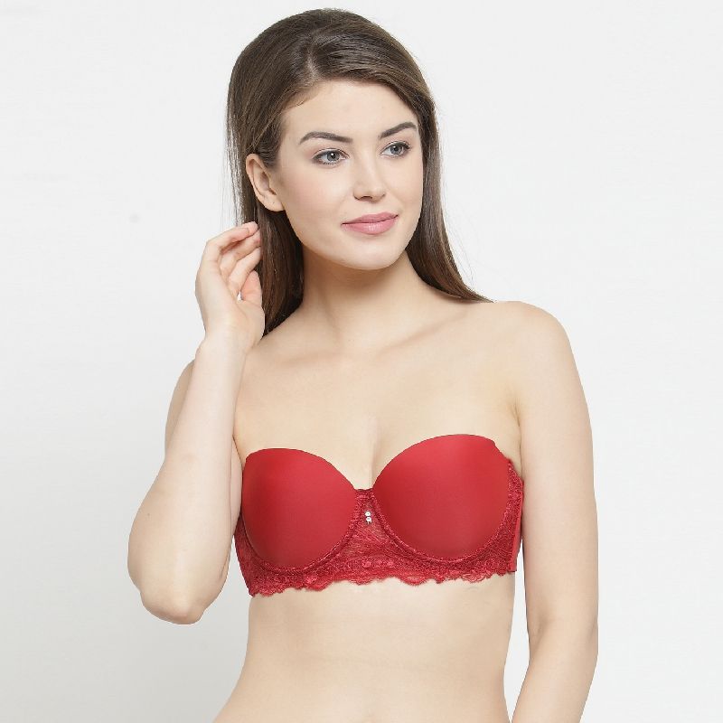 PrettyCat Padded Wired Strapless Push-Up Bra - Red