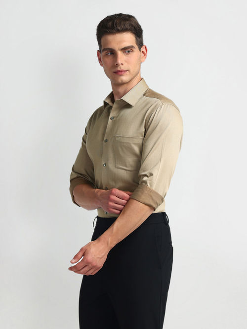 Buy Arrow Brown Solid Dobby Regular Fit Shirt Online
