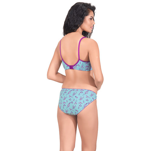 Buy Juliet Mold Non Padded Non Wired 1814 Printed Cotton Lycra Bra & Panty  Set - Purple Online