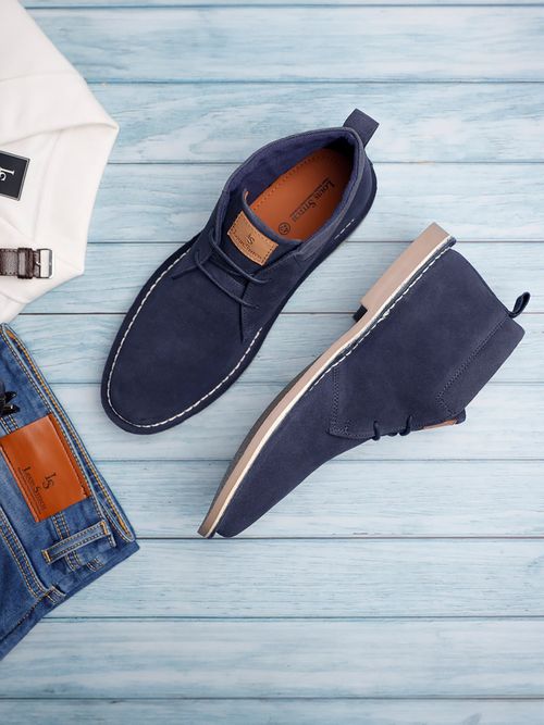 Buy Louis Stitch Blue Mid-Top Solid Suede Desert Chukka Boots (Set