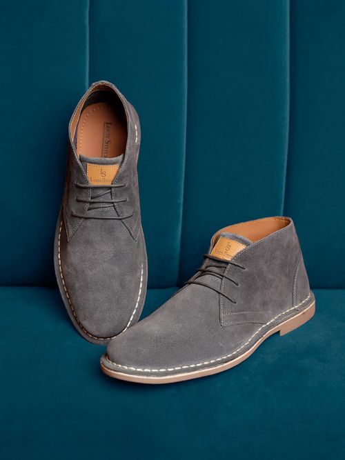 Buy Louis Stitch Men Ash Grey Mid Top Block-Heeled Desert Boots Online