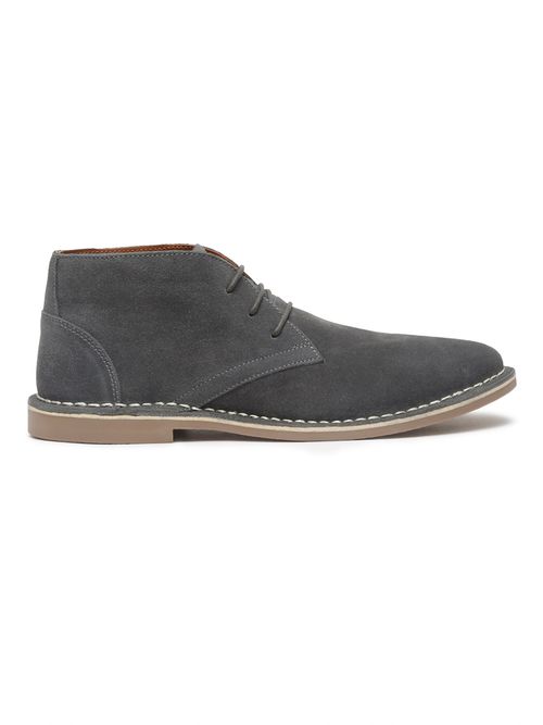 Louis Stitch Men Ash Grey Mid Top Block-Heeled Desert Boots